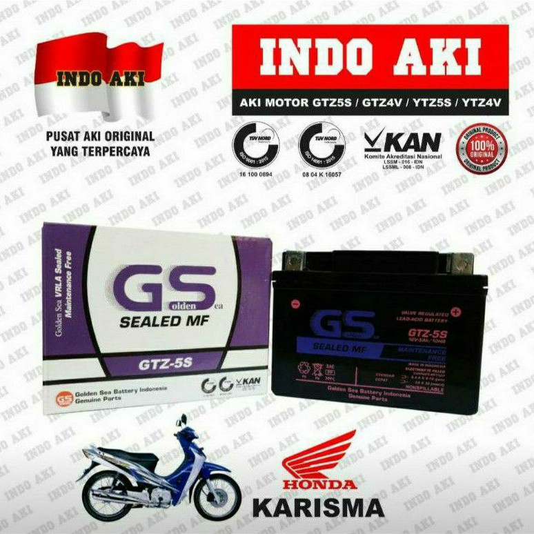 Aki Motor Honda Karisma GTZ5 GTZ5S GTZ 5S Golden Sea Accu Kering MF (GTZ5S)