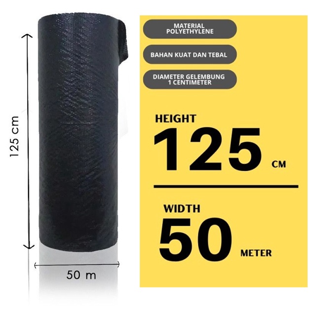 

Bubble Wrap PREMIUM QUALITY 125cm x 50m 2.6 kg Hitam 1roll 125 cm 50 m 2.6 kg plastik