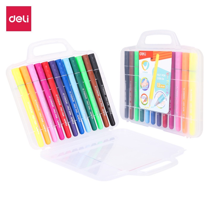 

(DISKON TERMURAH) Deli Felt Pen / Spidol 12/24 Warna Terang Nyaman Digenggam EC106X4 - 12 pcs