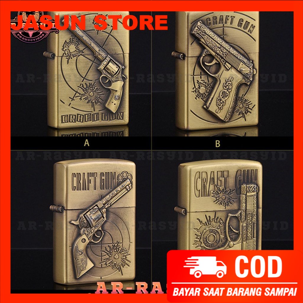 BISA COD! Korek Api Zippo Roda Api Minyak Jiantai Motif Pistol Craft Gun JT-6157
