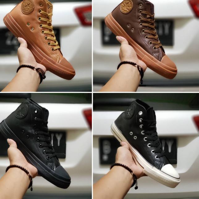 Limited!!-007  CONVERSE ALL STAR KULIT LEATHER HIGH GRADE ORIGINAL /SEPATU BROWN PRIA - Converse
