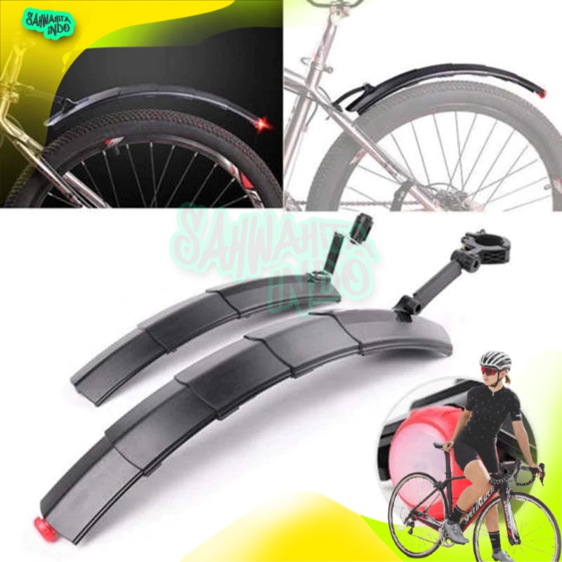 Spakbor Sepeda Depan & Belakang Telescopic Folding MTB Bike Fender Tail Light Slebor Alat Olahraga S