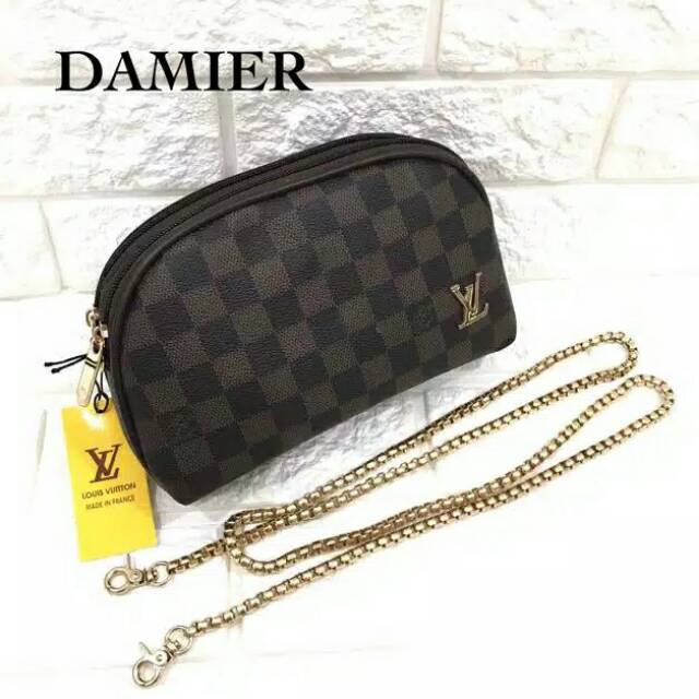DOMPET BATAM CLUTCH LV KERANG 2Ruang Rantai Gold SLEMPANG WANITA MINI DOMPET RANTAI BESTSELLER