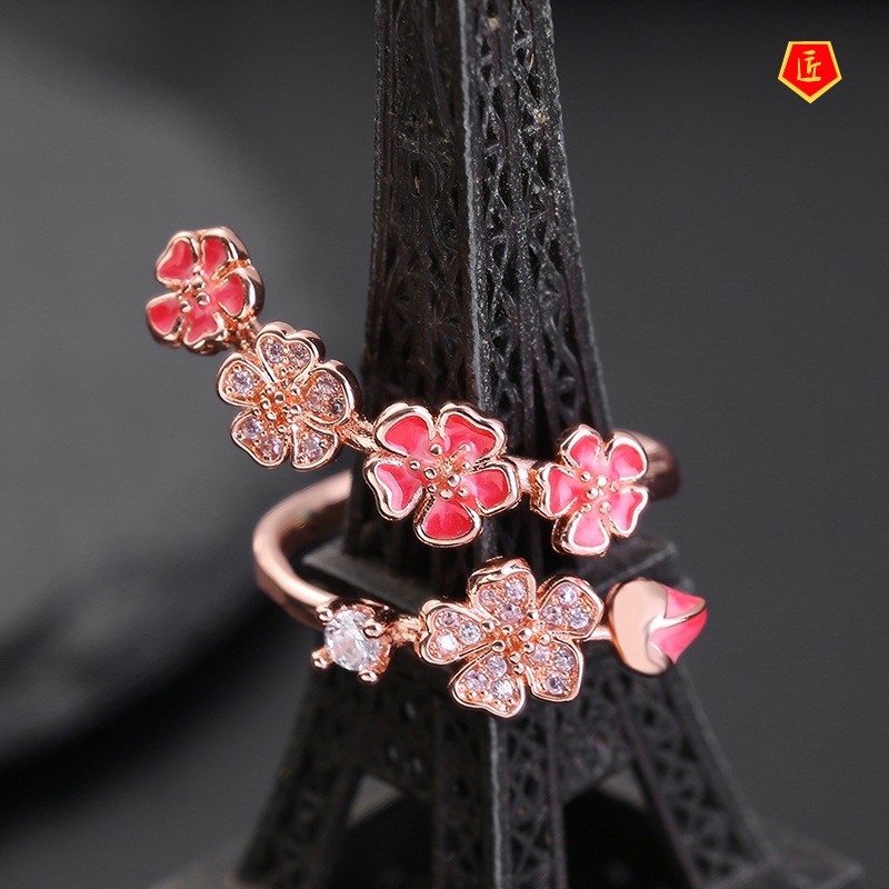 [Ready Stock]Advanced Design Full Diamond Flower Ring 18K Rose Gold