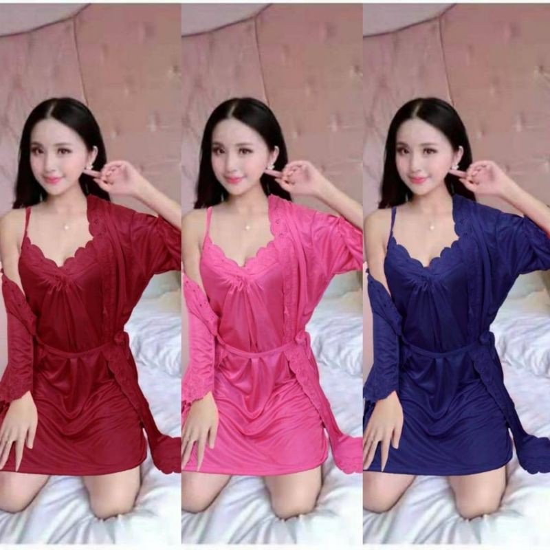 BAJU TIDUR/KIMONO SATIN IMPORT TERMURAH + INNER DALAMAN/PIYAMA/KIMONO