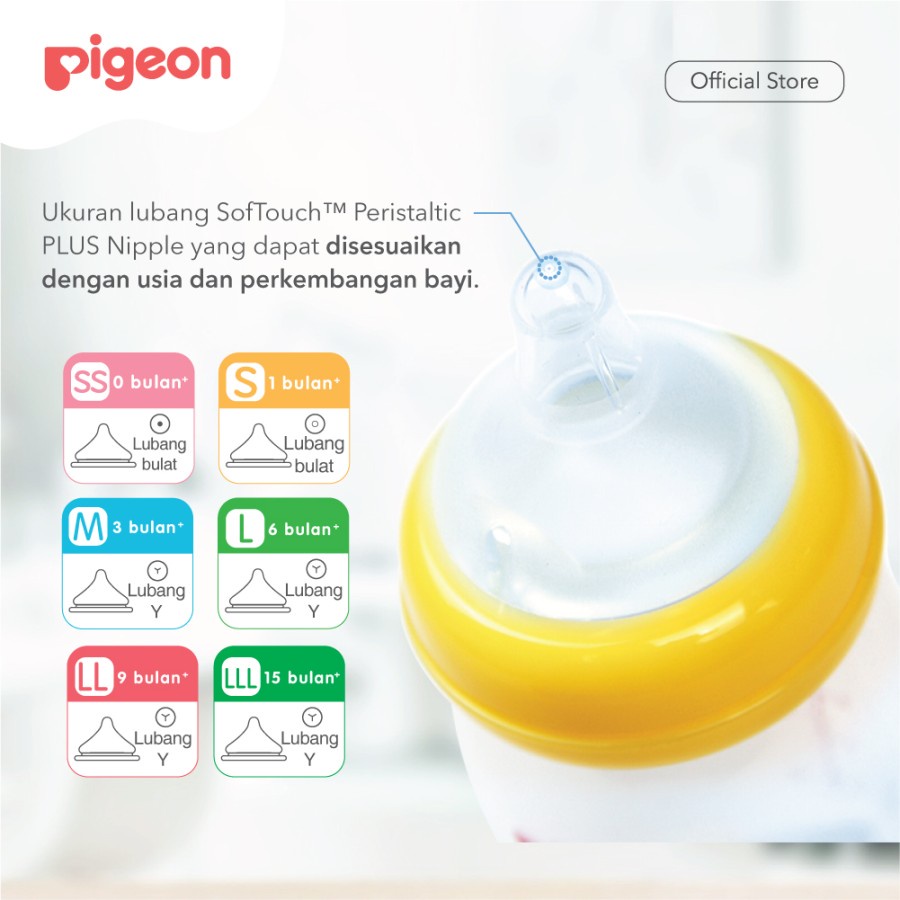 Pigeon SofTouch Peristaltic PLUS Nipple WIDE NECK DOT Blister