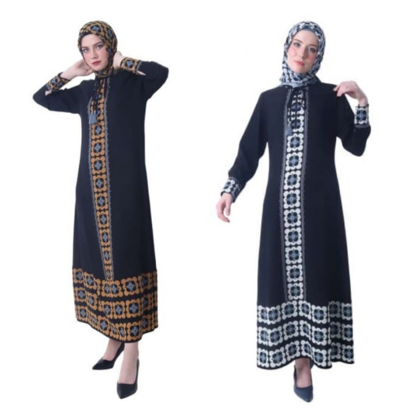 Terbaru Abaya Hikmat A3933 Original Brown dan White