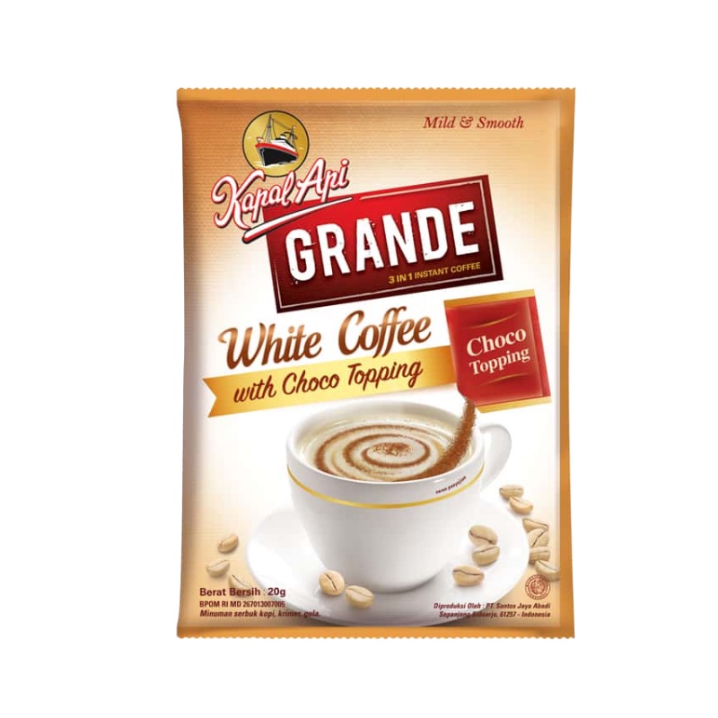 

Kopi Kapal Api Grande White Coffee Topping 1 Renceng 10 x 20 gr