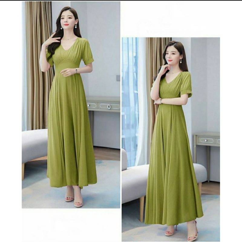 long dress wanita sandra moscrepe lime merah mc/pakaian wanita maxi dres