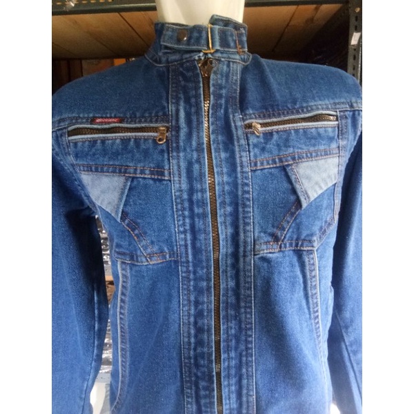 Dfour Jaket Jeans Zipper Pria Wanita M - XXXL Denim Cowok Seleting