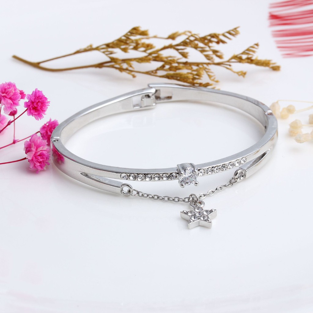 Gelang Tangan Wanita Titanium Gaya Korea Motif Bintang Untuk Wanita Aksesoris Fashion Import-4