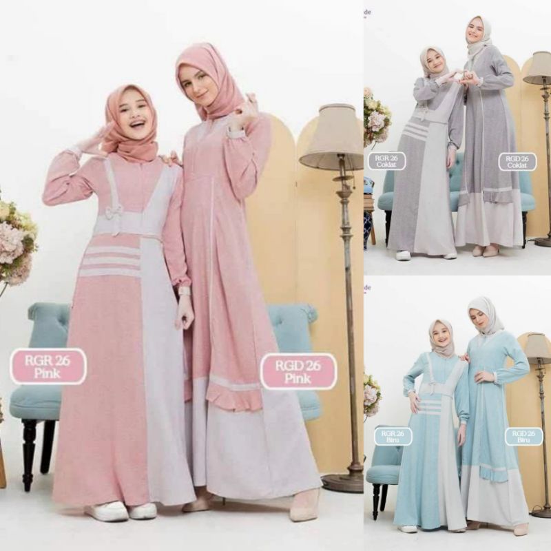 Gamis Coupel Rauna RGD 26 Pink Biru Coklat | Gamis Rauna RGR 26 Dewasa Remaja Pink Biru Coklat