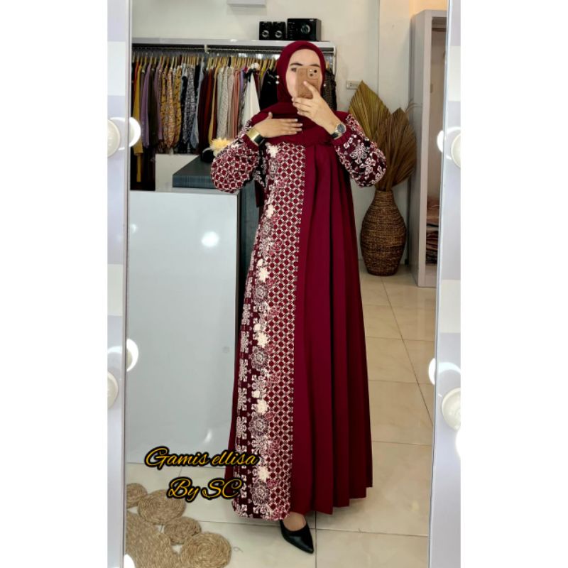 Realpict Gamis pesta Ellisa bahan wolycrap polos mix maxmara