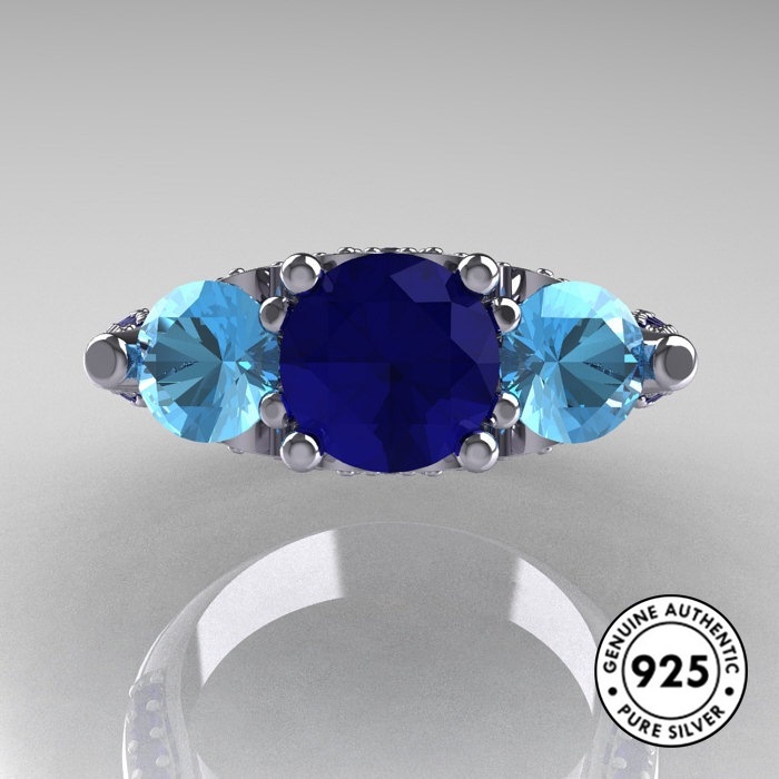 Cincin Kristal Berlian Biru Bahan S925 Silver