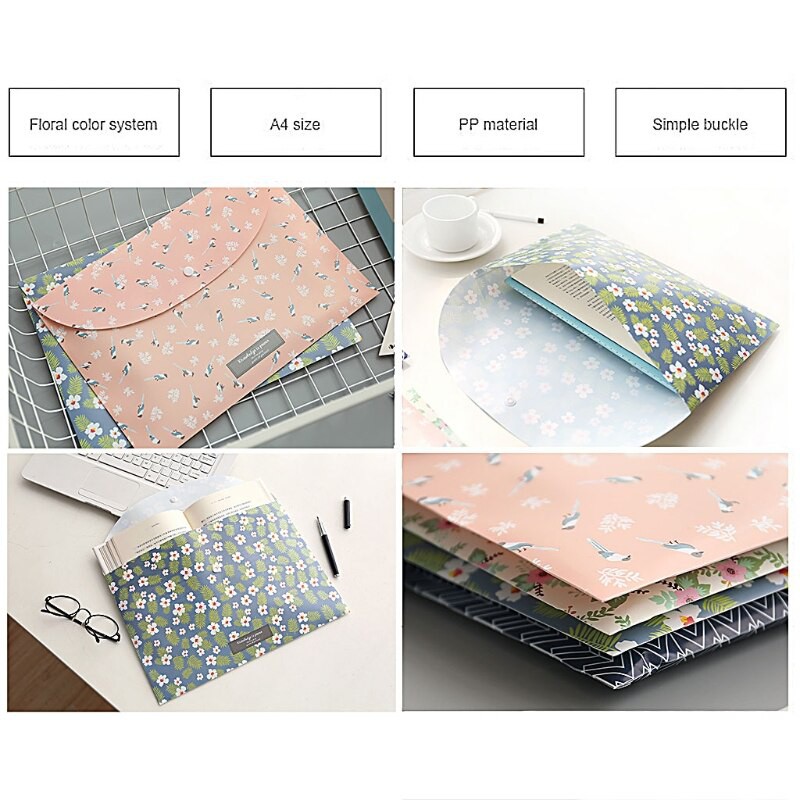 

Free Ongkir ya Durable Folder Snap Floral File Bag Paper A4 School Stationery Office Supplies qiang