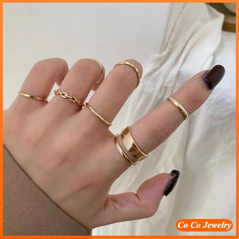 7pcs / Set Cincin Jari Telunjuk Model Glossy Gaya Hip Hop Korea Untuk Wanita