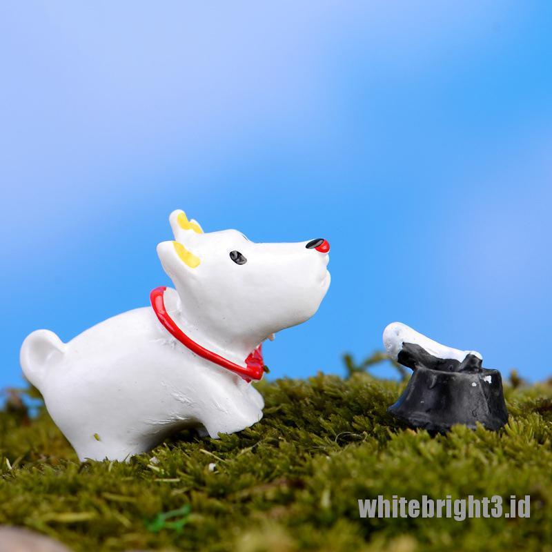 (white3) 1 Set Miniatur Anjing Untuk Dekorasi Lansekap Mikro / Bonsai