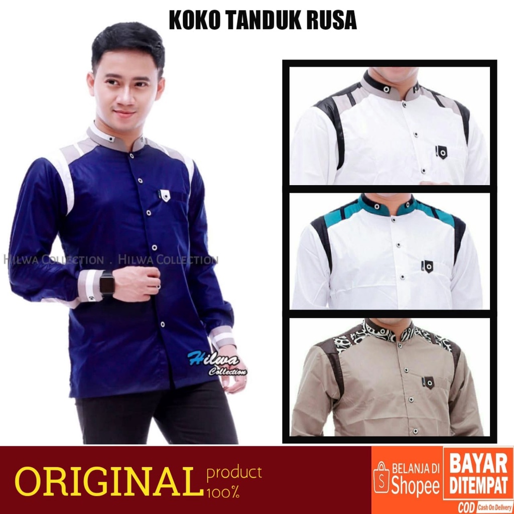 BAJU KOKO MUSLIM PRIA MOTIF TANDUK RUSA