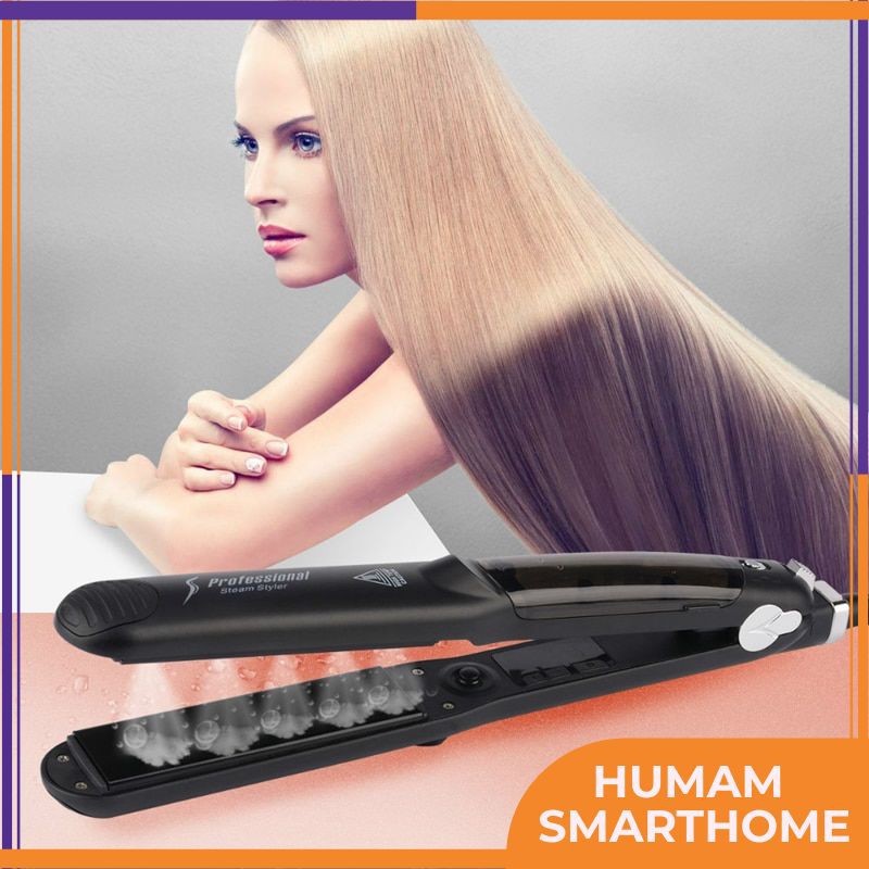 Pelurus Rambut Permanen Tanpa Catok Professional Ceramic Steam Hair Straightener Comb Brush Fast
