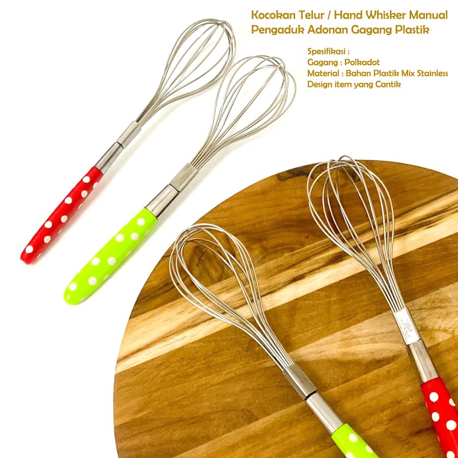 Pengaduk Adonan Gagang Plastik Polkadot / Pengocok Telur Termurah
