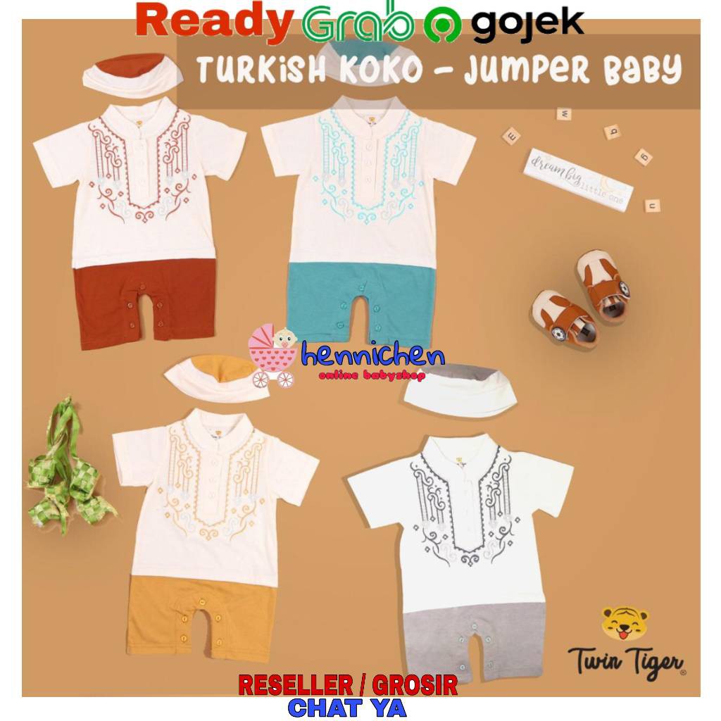 LAST STOK SALE 3.3 TWIN TIGER Pakaian Muslim Baju Koko Bayi Baju Lebaran Lakilaki PREMIUM Romper Peci Bordir Warna| Romper akikah