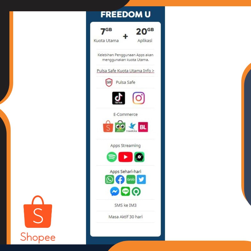 Promo INDOSAT KUOTA FREEDOM U 7GB + 20GB APPS & SMS INDOSAT (30 HARI) Keren