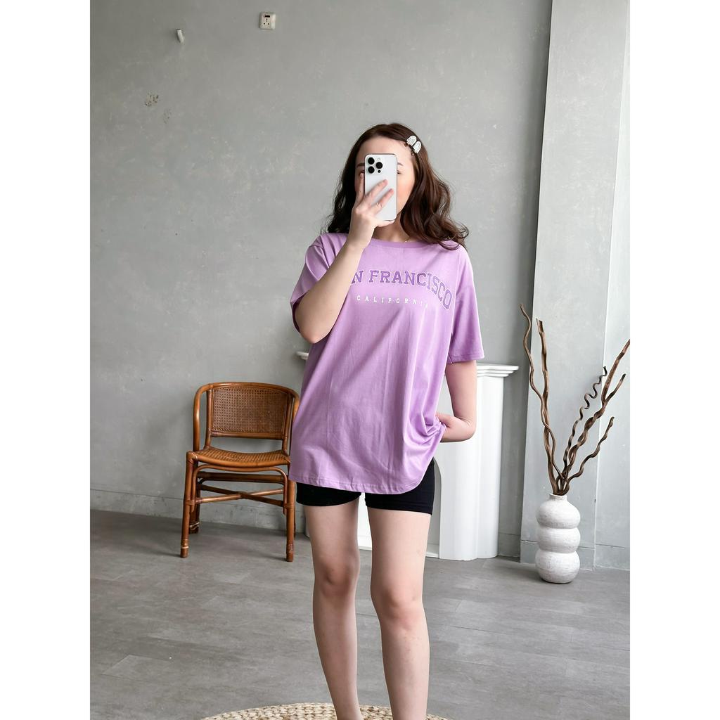 INFINITEE Kaos Oversized Wanita Ukuran XXL Bahan Katun Warna Lilac