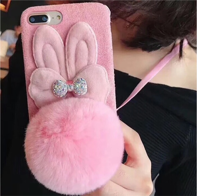 2017 new case softcase iphone 6 fur bulu pink bunny kelinci cute fluffy