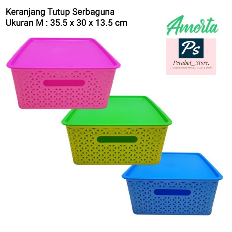 Amerta Keranjang Tutup Serbaguna Box Kotak Ukuran M 35.5 x 30 x 13.5 cm