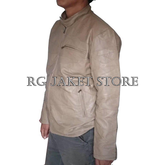 Jaket Bomber Kulit Asli Domba Garut Cream Modia Pria Laku Laki Cowok Cewek Wanita Trendi Gaul