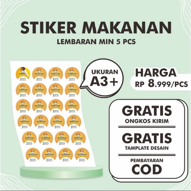 

Cetak label stiker makanan/kue/jajanan lembaran a3+ full warna