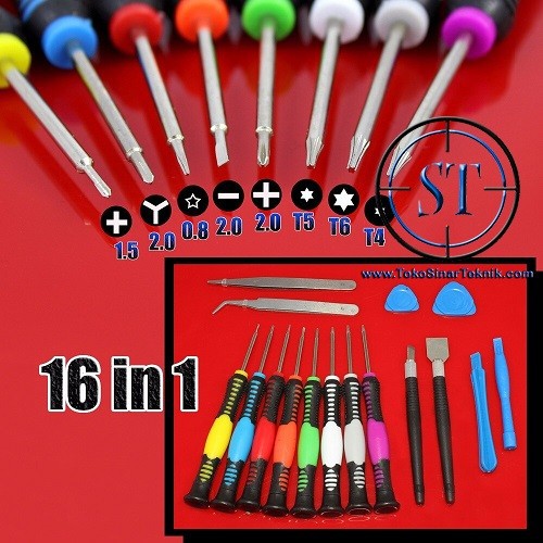 Obeng Set 16 in 1 Reparasi Service HP Smartphone Handphone Pembuka LCD Lengkap Opening Tools Iphone Perkakas  Set Jam Pinset