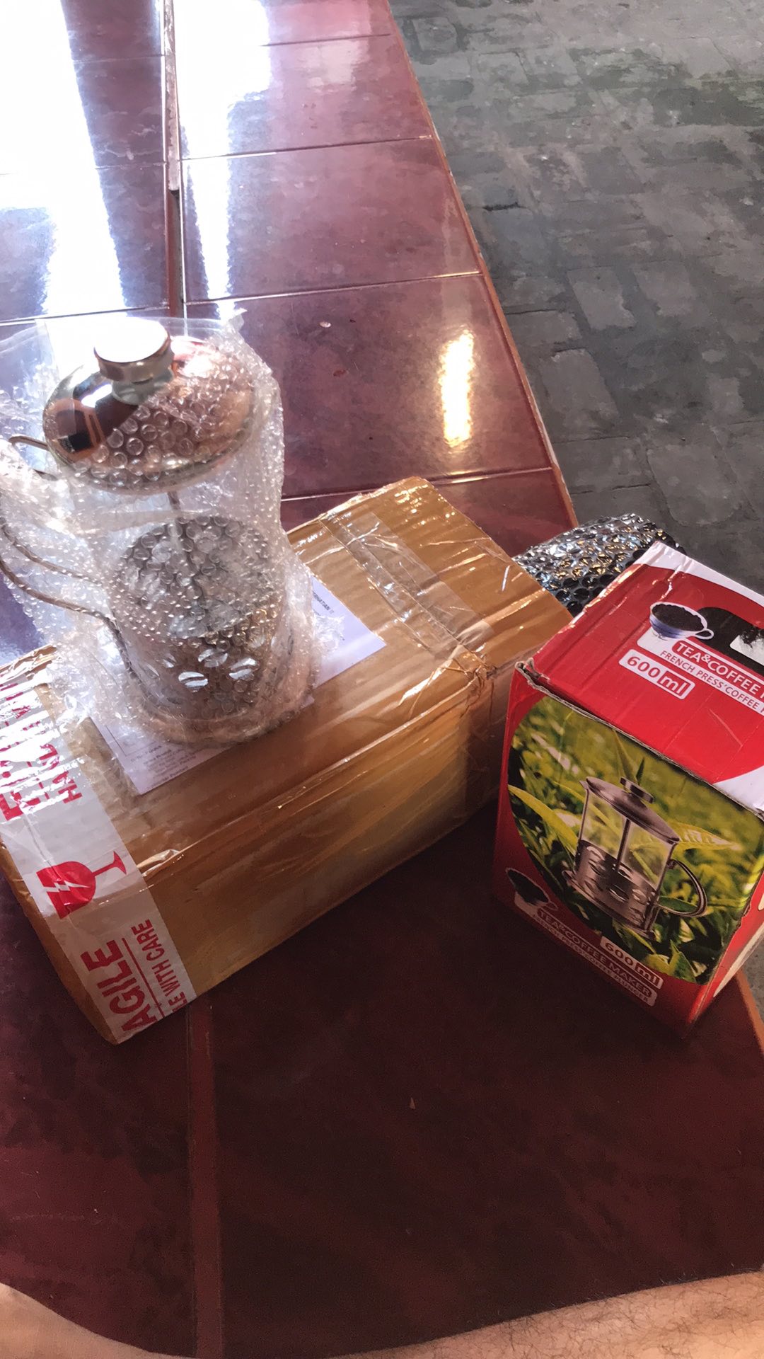 French Press Coffee & Tea Maker 600ml Motif Biji Kopi