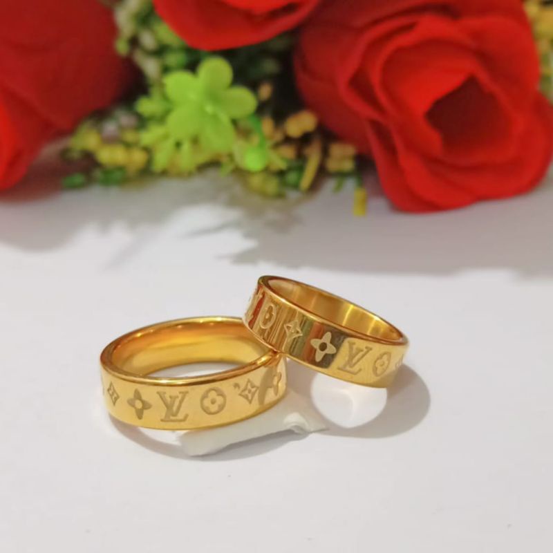 *COD* Cincin TITANIUM motif BRAND wanita pria, TIDAK LUNTUR, TIDAK KARAT