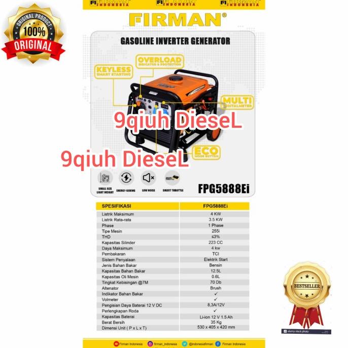 Mesin Genset 4000Wat FIRMAN Inverter Generator Set FPG 5888Ei