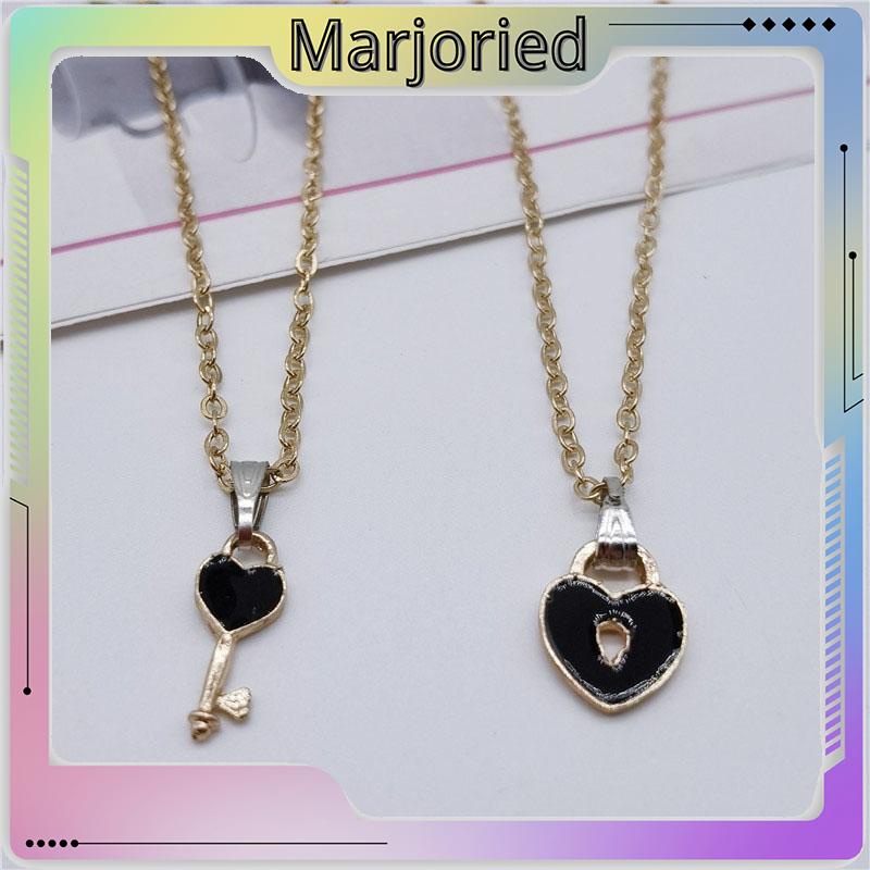 2 Pcs Fashion Wanita Trendi Kunci Liontin Link Rantai Kalung Hati Pasangan Pecinta Kalung-MJD