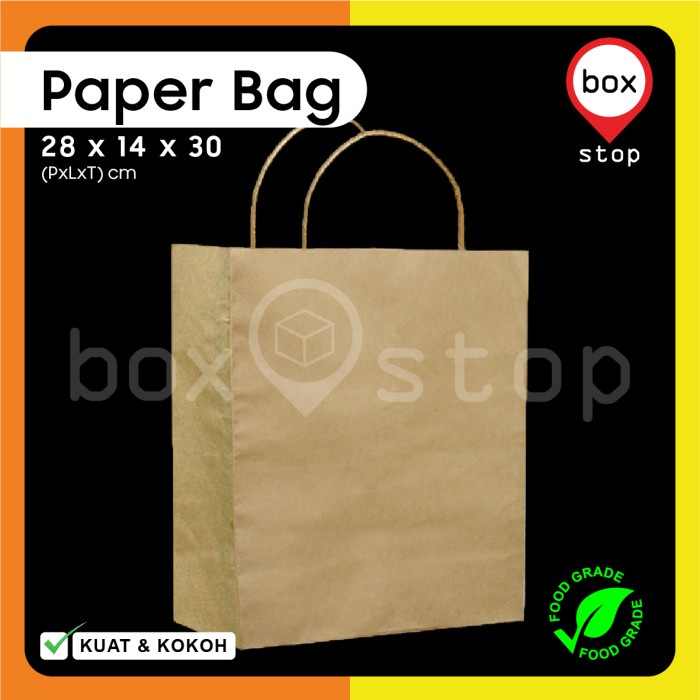 

Paper Bag Kue - Paperbag Polos - COKLAT - 28X14X30 cm (20 pcs)