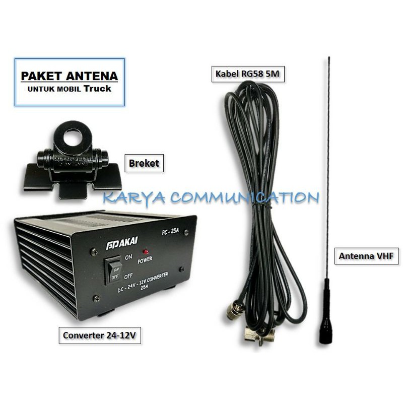 Paket Breket Kabel Antena plus Converter 24V to 12V Untuk di Truck atau Alat Besar