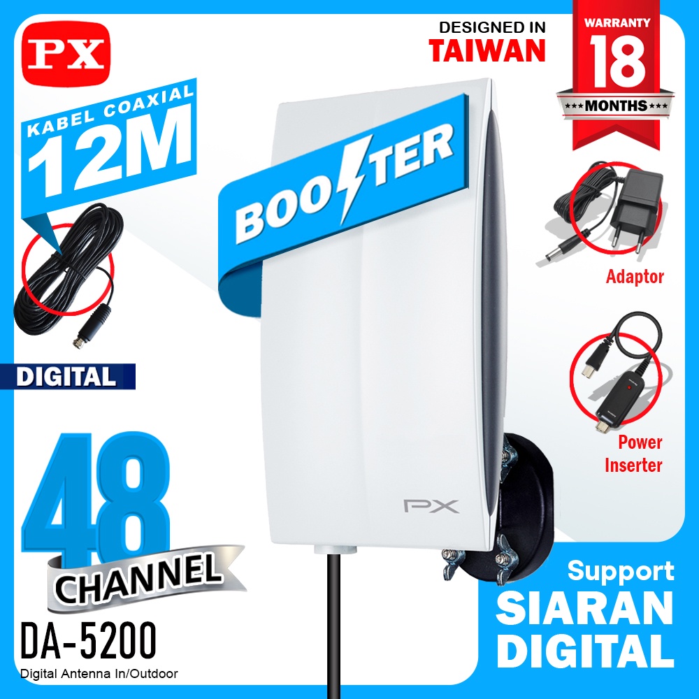 antena tv digital analog indoor   outdoor booster   kabel 12 meter px da 5200