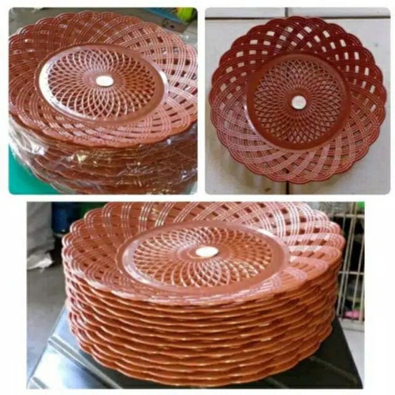 PIRING BULAT PIRING MAKAN PLASTIK ROTAN KOTAK ISI  1 LUSIN 12 PCS