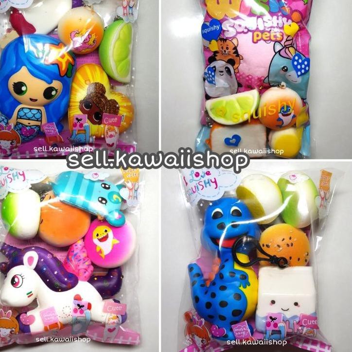 >F_342 Squishy paket murah isi 5 pcs jumbo mini 5pcs pc bun ice mermaid unicorn wishy dino lol paket