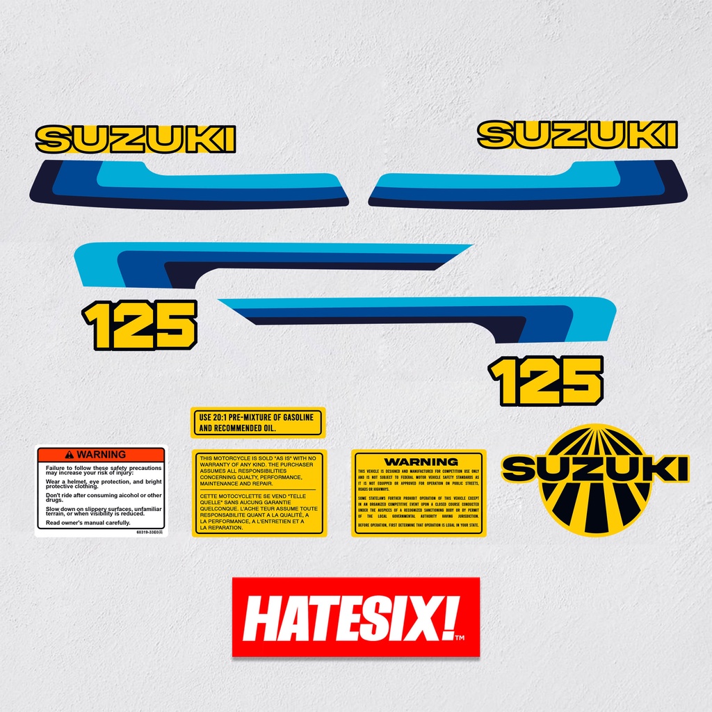 Decal Sticker Stiker Suzuki RM125 RM 125 1980 Hatesix