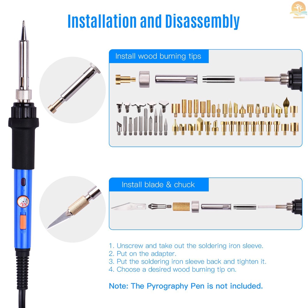 57pcs Wood Burning Pen Tips Set Woodburning Tool Accessories with Stencils Transparent Box for Pyrography Pen Wood Embossing Carving DIY Crafts