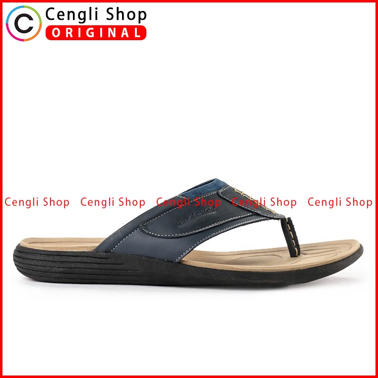 SANDAL CASUAL JIM JOKER PRIA ORIGINAL JEPIT KULIT BIRU NAVY JJ19