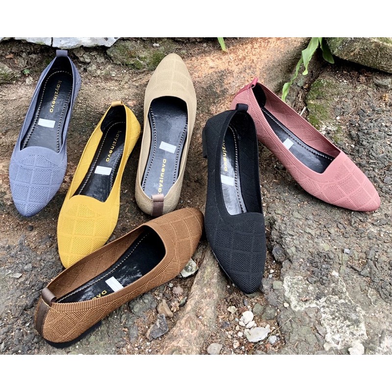 KAYZINEVA | CC19 Sepatu Wanita Rajut Premium Flat Ujung Lancip