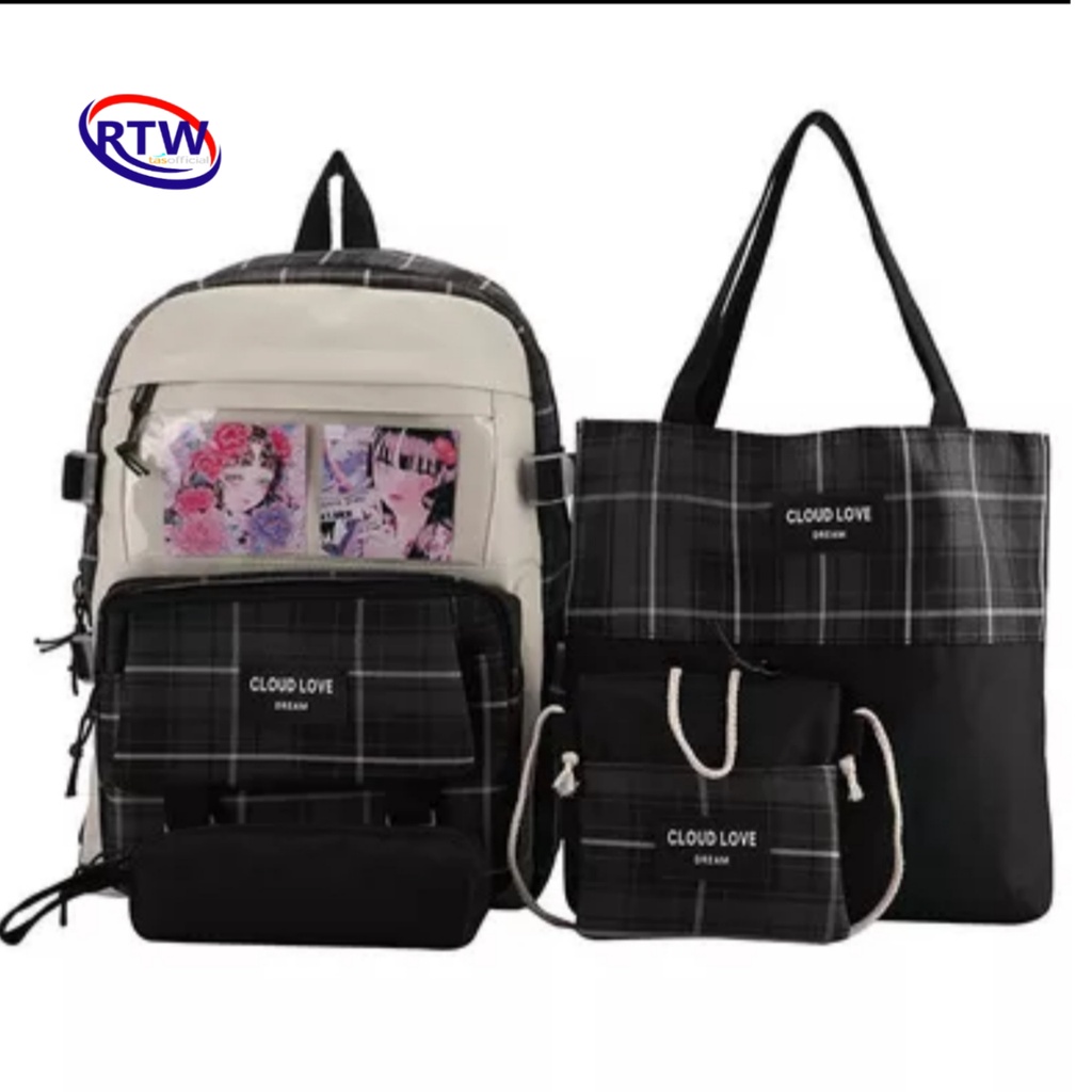 Tas Ransel Anak Sekolah Wanita import set 4 in 1 ORIGINAL Backpack Fashion Korea Tas Punggung Perempuan Terbaru Kekinian