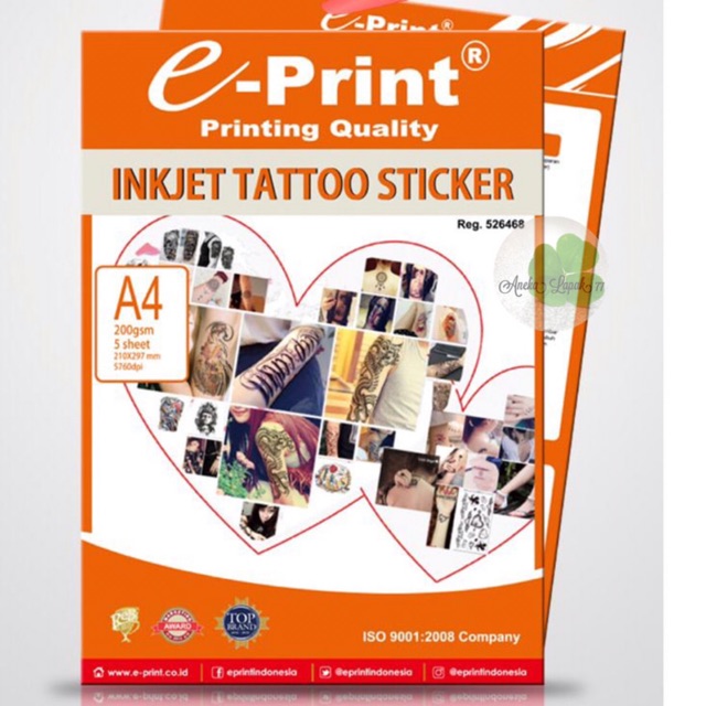 E-print inkjet tattoo sticker 200 gsm/5 lbr kertas buat tatoo sendiri