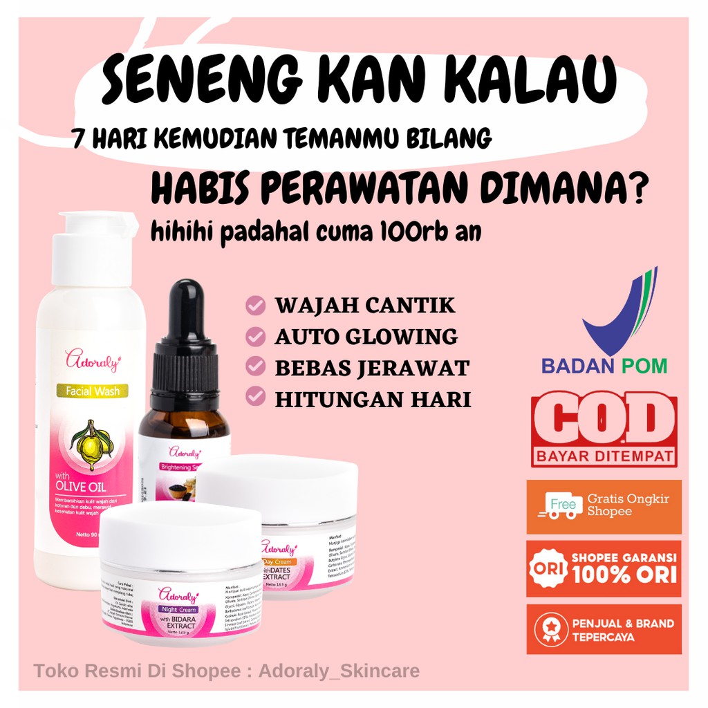 Skincare Premium BPOM Glowing Max Penghilang Jerawat Cream Pemutih Wajah Adoraly Skincare Original