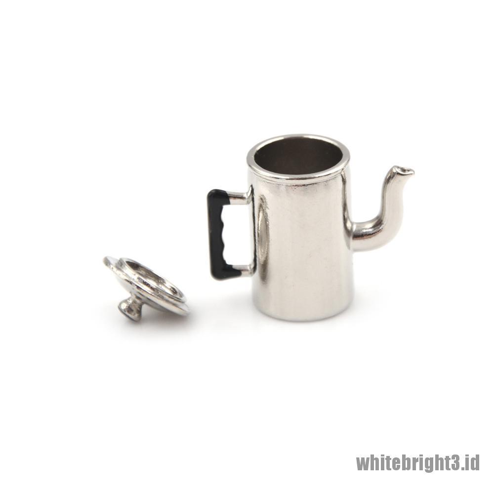 (white3) Miniatur Teko Air Bahan Metal Skala 1: 12 Untuk Rumah Boneka