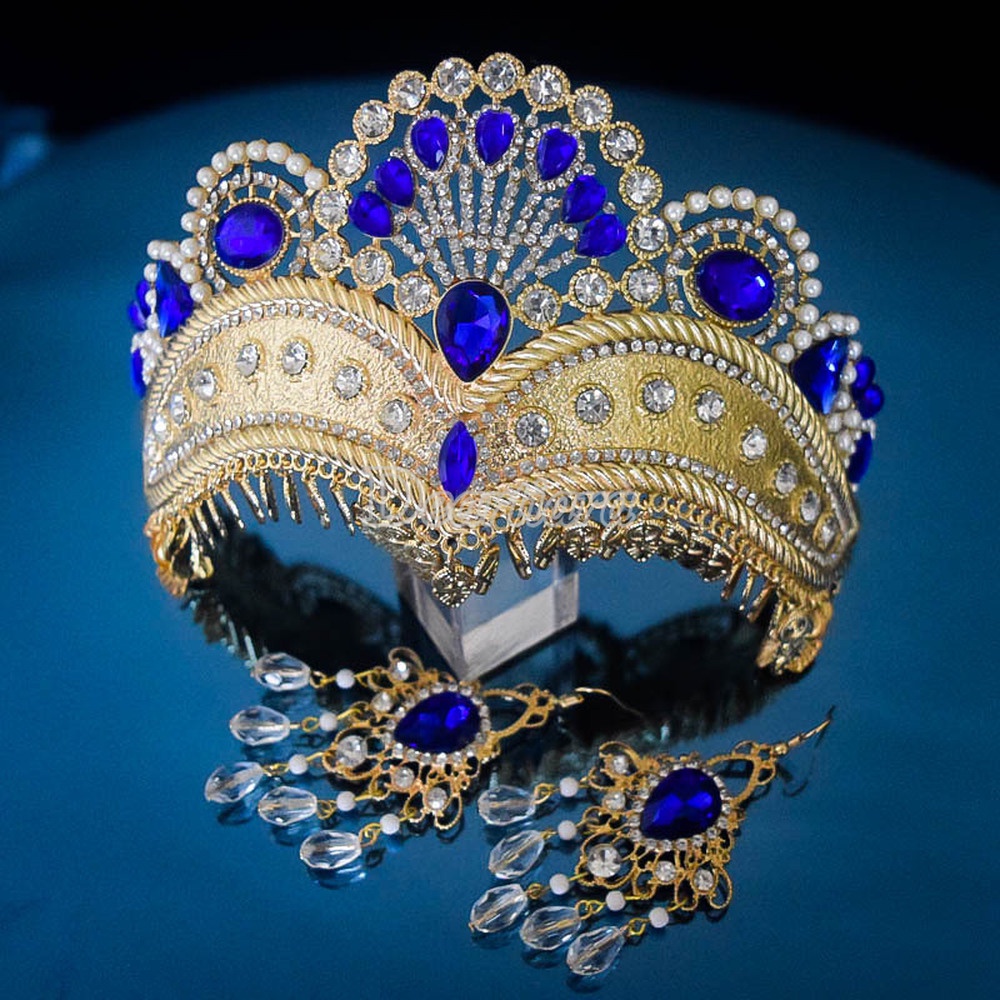 Set Mahkotaanting Tusuk Gantung Bahan Alloy Warna Gold Hias Mutiara Untuk Pengantin Wanita